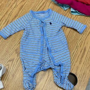 Ralph Lauren Blue and White Striped Baby Bodysuit
